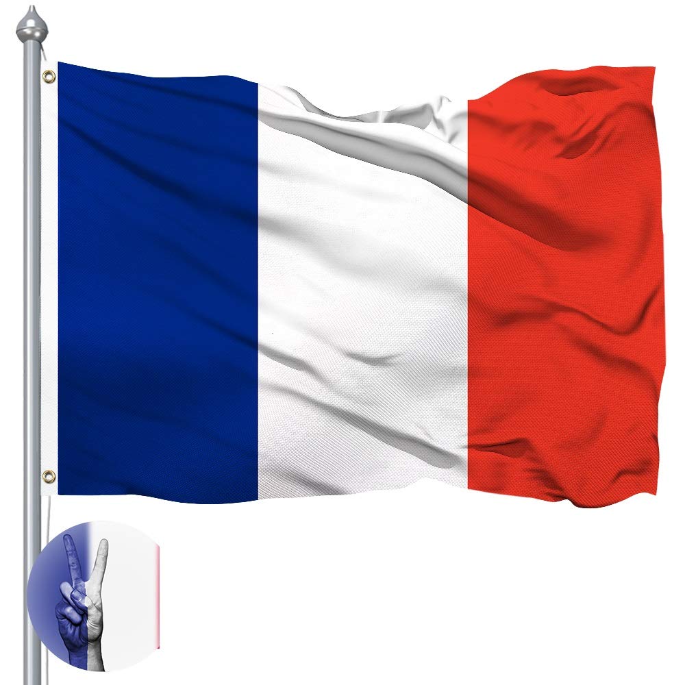 QSUM 5ft x 3ft France Flag, Premium Quality French Supporter Fans Decoration Flag 400D Polyester Vivid Color and UV Resistant Outdoor or Indoor Banner