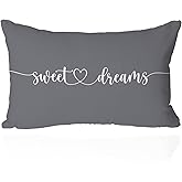 CarOptics Sweet Dreams Pillow Cover 12x20 Inch - Decorative Pillowcase with Heart Design - Soft Cushion Cover for Bedroom, Sofa, or Living Room Decor, Farmhouse Style Throw Pillow Case(Grey)