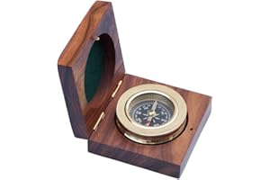 Hampton Nautical 3xglass-101 Brass Paperweight Compass w/Rosewood Box 3" Nautical Home Decoration