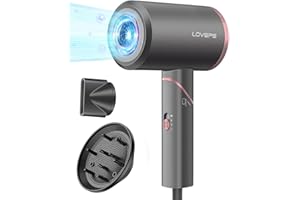LOVEPS Hair Dryer with Diffuser, 1800W Ionic Blow Dryer, Foldable Handle Travel Hair Dryer, Constant Temperature Hair Care without Hair Damage