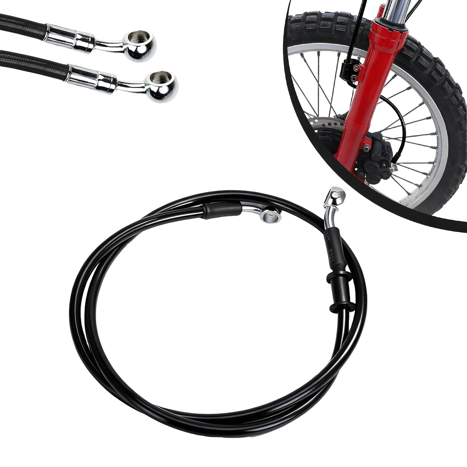 JFG RACING Black 500mm-2000mm Motorcycle Hydraulic Reinforced Brake Clutch Hose Line Pipe for Dirt Bike Enduro Motocross