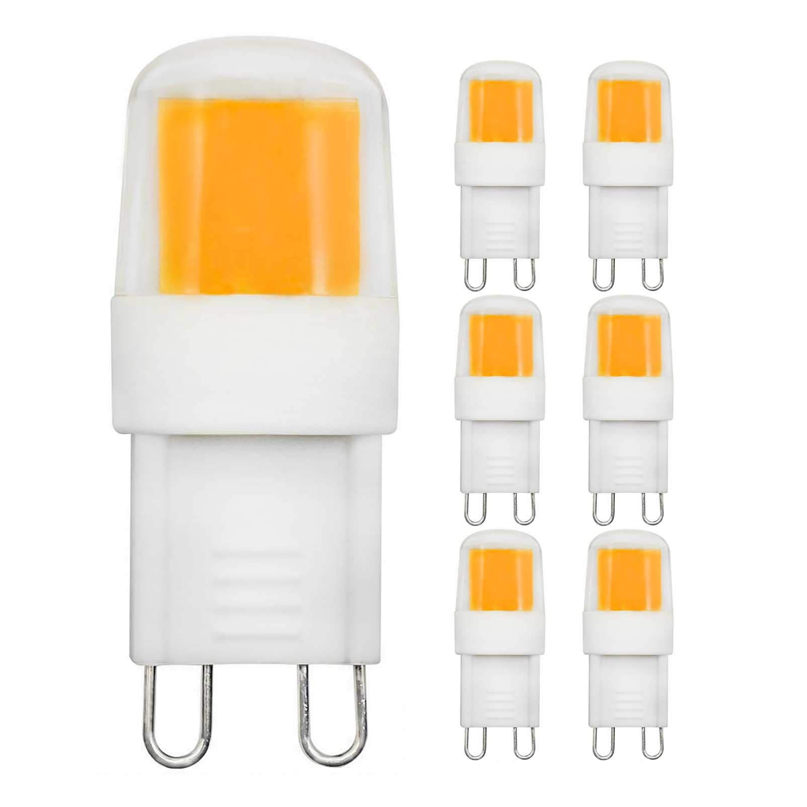 MJIUZHOU 6 Pack G9 LED Light Bulb Dimmable 2W Equivalent to 20W 15W 10W Halogen Warm White Mini 3000k 250Lm 220V 230V 360° Beam Angle Energy Saving JCD Bi Pin Base COB Lamp
