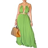 Geulis 2026 Women Summer Beach Dresses Sexy Cut Out Sleeveless Spaghetti Strap Halter Dress Flowy Maxi Vacation Dress