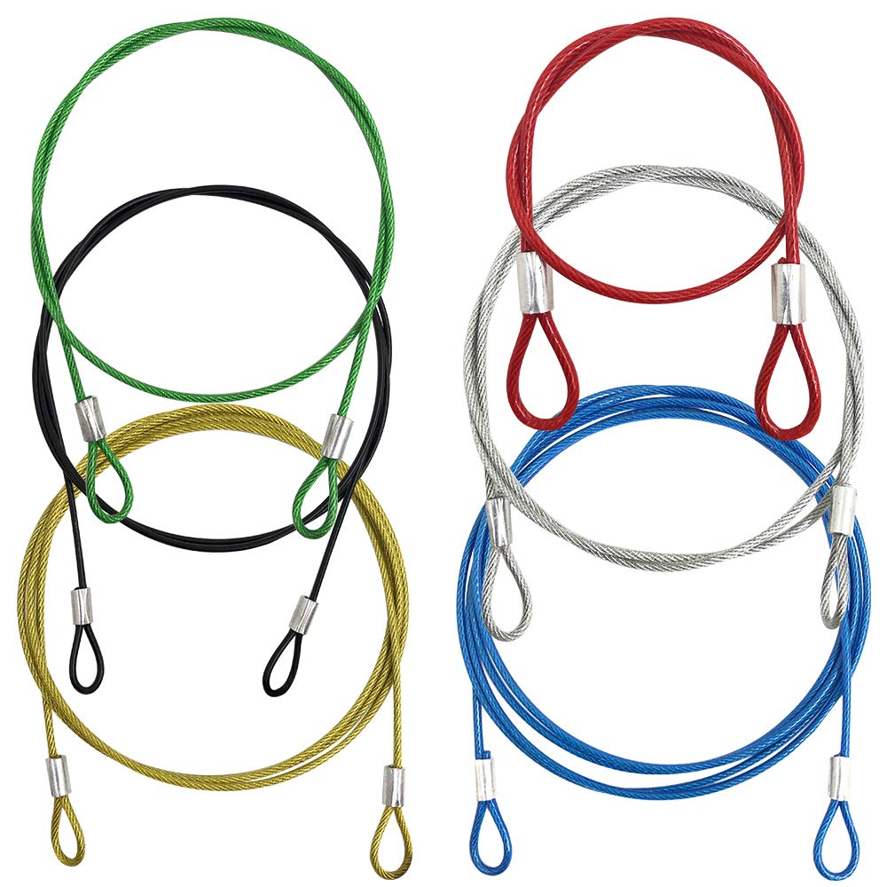 YuCool 6 Pack Security Steel Cable, 2MM Safety Cable Lock, Security Cable, Dia Security Wire Rope with Double Loop for Stage Lighting Luggage Lock/Outdoor Doors/Photo Frames