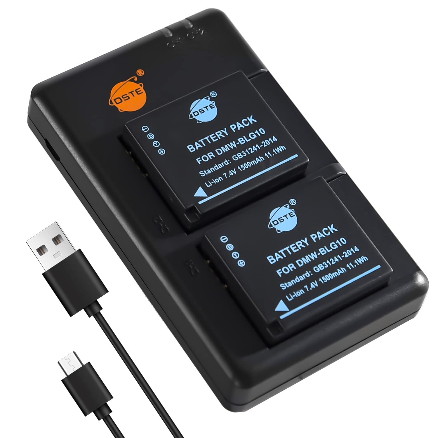 DSTE 2PCS DMW-BLG10 (1500mAh/7.4V) Battery Charger Set Compatible for Panasonic Lumix DC-LX100 II, DMC-GX85, DMC-LX100, DMC-TZ100, DMC-TZ101 as DMW-BLE9, DMW-BLE9PP, DMW-BLG10E, DMW-BLG10PP