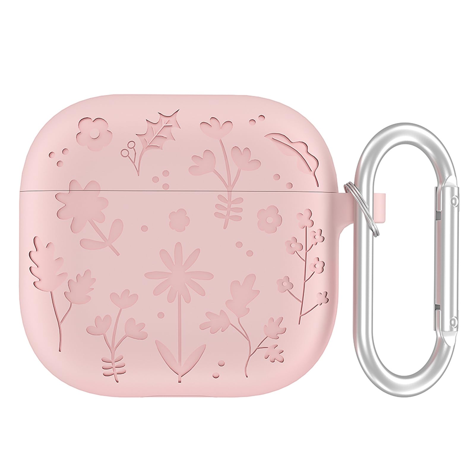 Casevita Flower Engraved Case Compatible with AirPods 4 with Keychain, Cute Soft Silicone Shockproof Protective Cover Compatible with AirPods 4 with Active Noise Cancellation