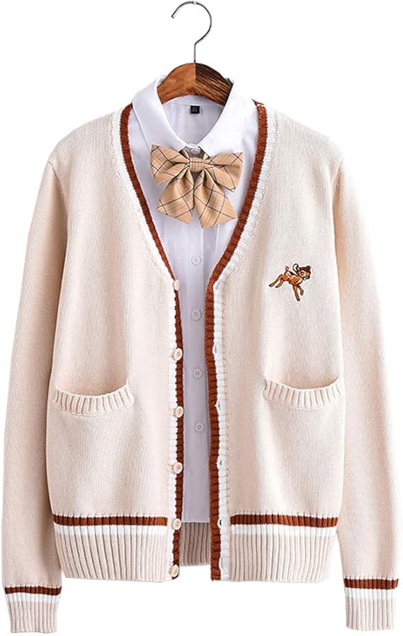 Amazon Co Jp Yujianxiong カーディガン ニット レディース セーター 学生服 女子 Jk 制服 コスプレ コスチューム スクールカーディガン 刺繍 カットソー ニットトップス 上着 アウター スクールセーター 服 ファッション小物