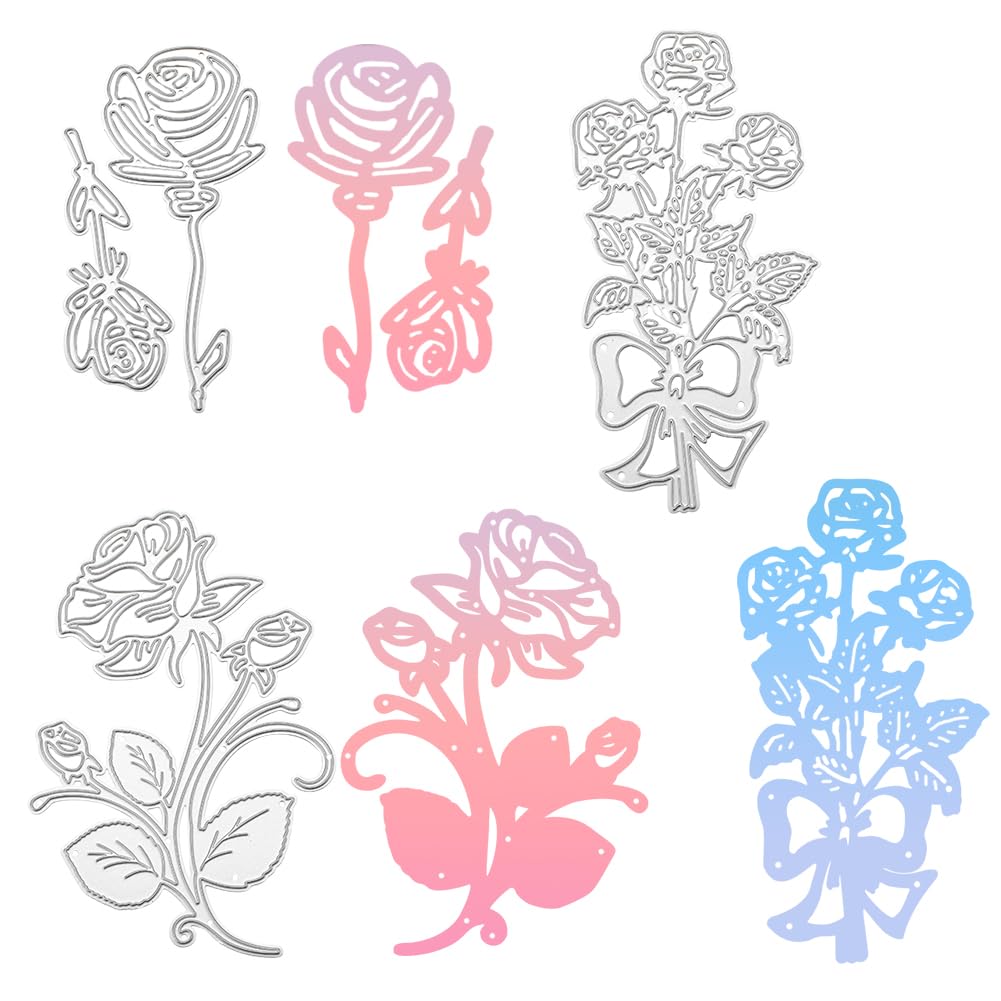 GORGECRAFT 3 Styles Roses Flower Metal Cutting Dies Spring Leaves Card Die Cuts Embossing Stencils Template Moulds for Valentine's Day Paper Card Making Decoration DIY Scrapbooking Album(White)