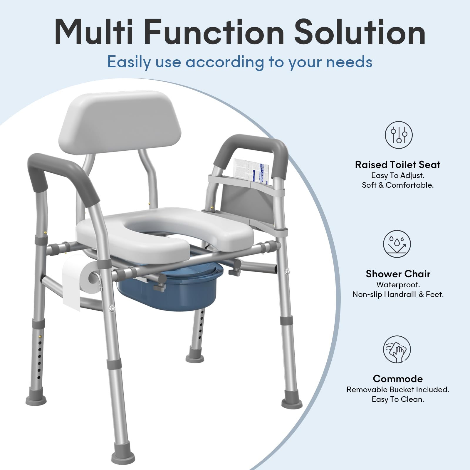 Raised Toilet Seat with Handles 400lb - Adjustable 3 in 1 Commode Chair for Toilet with Arms, Toilet Riser with Handles, Toilet Chair Over Toilet, Handicap Toilet Seat
