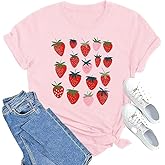 Cute Red Pink Strawberry Print Fruit Graphic T Shirts for Women Party