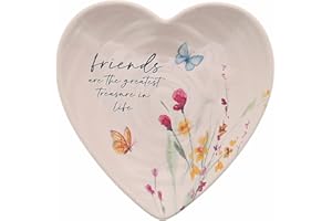 Pavilion Gift Company - Friend - Ceramic Heart-Shaped Keepsake Dish, Watercolor Floral Design, Valentines Day Gift For Girlfriend, Unique Gifts for Friend, Trinket Dish, Ring Holder, Jewelry Dish