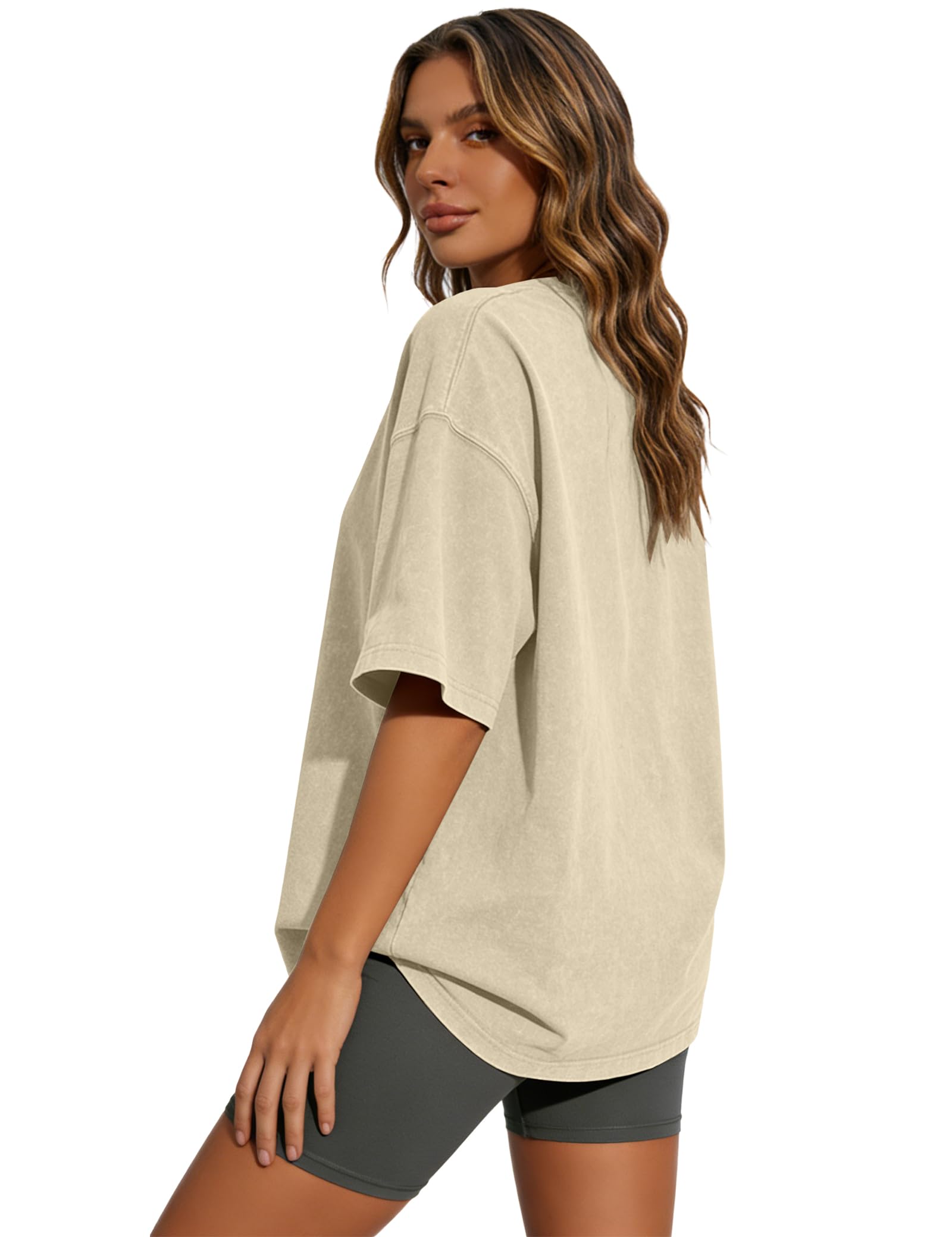 Condition photo showing As Is for siimcuzy 1 pack oversized tshirts for women, loose fit crew neck summer baggy tops workout tees plus size t shirts 1 beige xx-large
