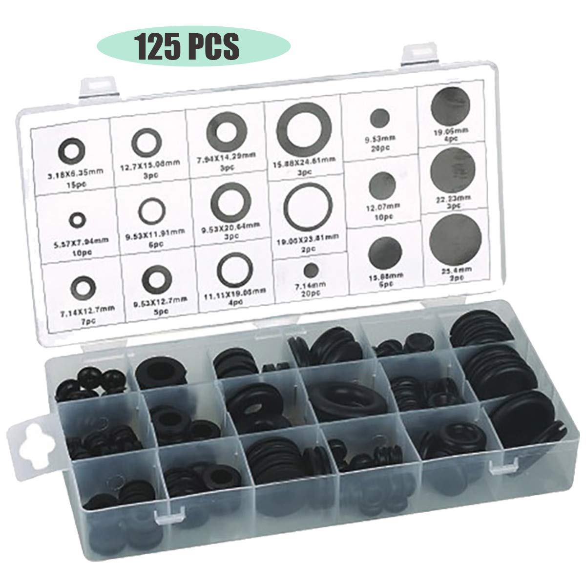 JJDD 125Pcs Electrical Gasket Rubber Grommet Eyelet Ring Gasket
