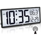 WallarGe 14.5'' Atomic Digital Wall Clock Battery Operated with Backlight | Large Display with Temperature and Date, Easy to Read and Set, Auto DST, 4 Time Zone