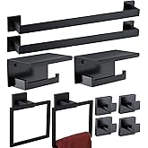 Bathroom Hardware Set 10 Piece Matte Black Bathroom Accessories Set SUS304 Towel Bar Set Includes 2 Towel Bar 24 Inch+2 Towel Holder+2 Toilet Paper Holder+4 Towel Hooks (10, Matte Black)