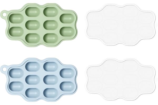 Heomoone Baby Food Freezer Tray with Lids 2 Pack, Silicone Baby Food Storage Containers for Homemade Baby Food, Purees, Breastmilk, Ice Cube & Popsicle Mold (Blue/Green)