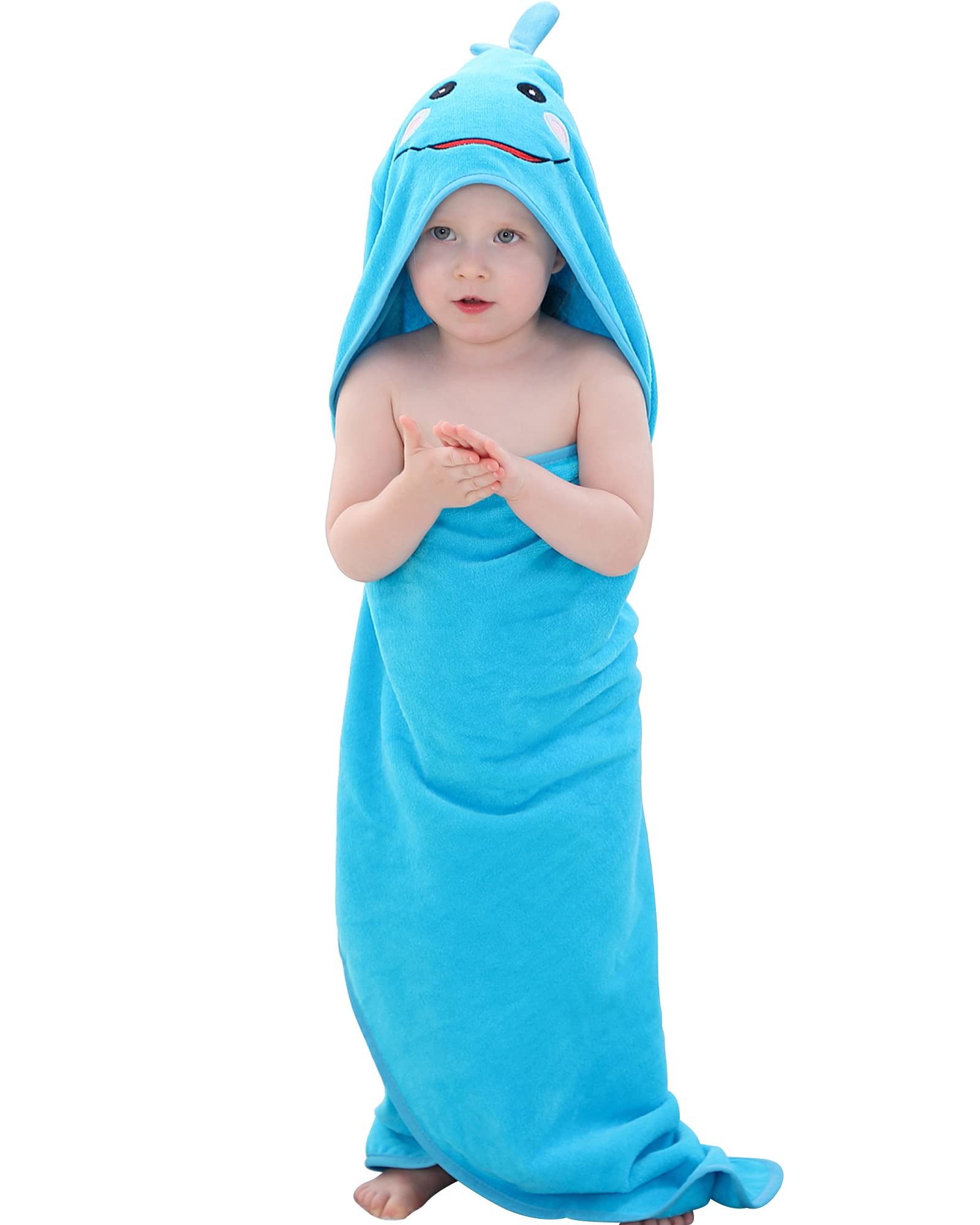 COOKY.D Unisex Baby Toddler Kids Animal Hooded Cotton Shower Beach Bath Towel Swimming Robe, 0-6 Years Old, 90x90cm, Blue