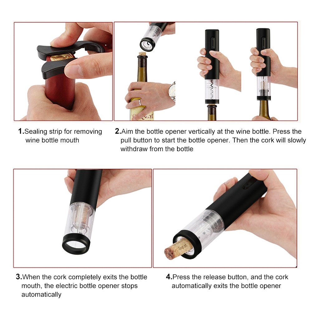 Wine Bottle Opener Aluminum Alloy Rechargeable Wine Opener Set with Foil Cutter,Built-in NiMH Battery and Opens Up to 30 Bottles on a Single Charge … (WO-K06-FBM)