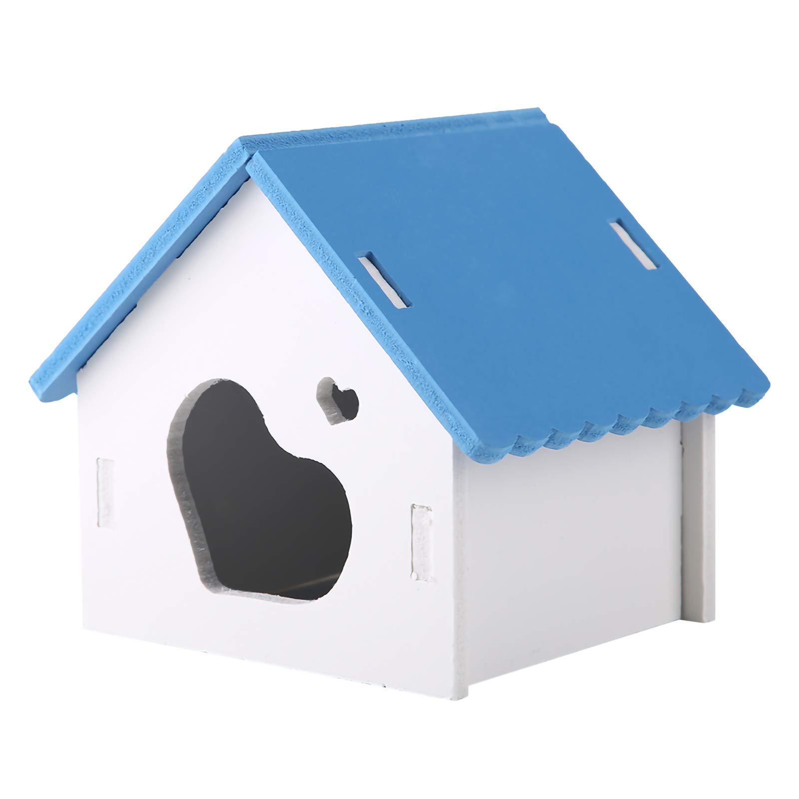 Xinapy Wooden Hamsters House,Blue Cute Heart Shape Sloping Roof Small Pet Sleeping House Assembling Waterproof Hideout for Pet Hamster