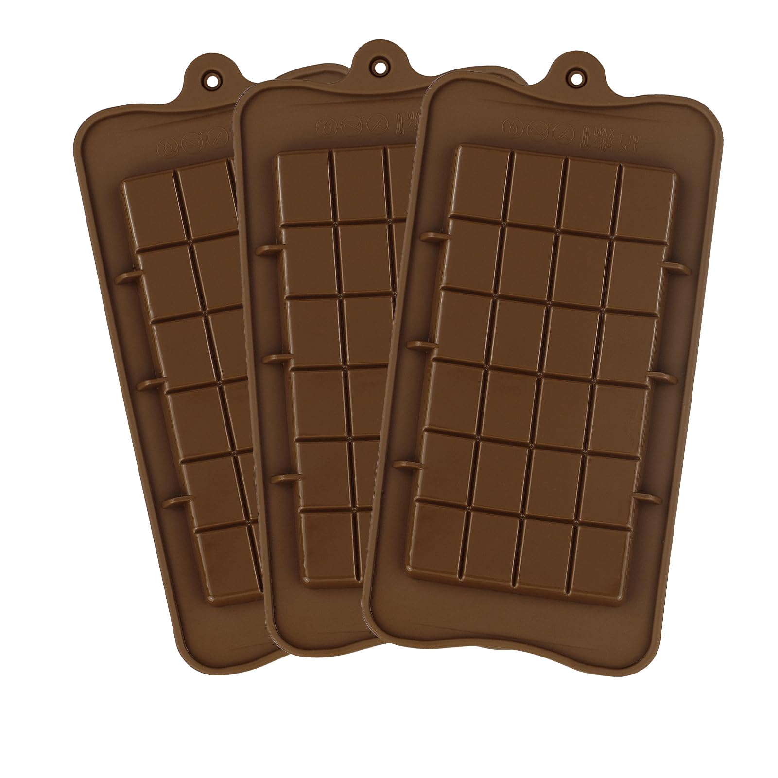 3 Pcs Silicone Break-Apart Chocolate Moulds - Brown Chocolate Bar Molds, Non-Stick Reusable DIY Baking Molds for Candy, Protein & Energy Bars, Fudge & Sweet Treats