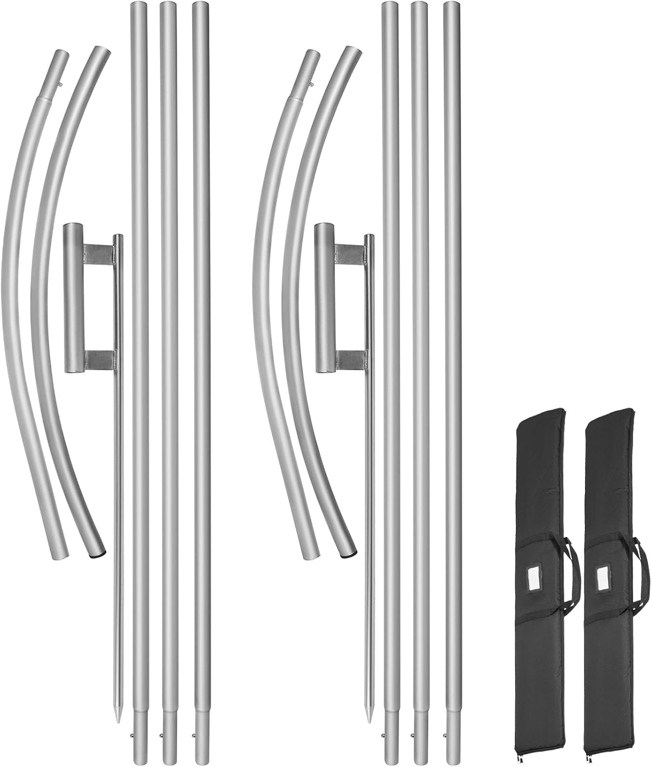 Flagpole Hardware - VEVOR Advertising Flag Pole, 2 x Feather Flag Bundles with Ground Spike, 16 ft Windless Flag Pole Sets with Ground Mounting Stake, 6pcs Swooper Flag Pole Kit, Sign Flag for Businesses Storefronts