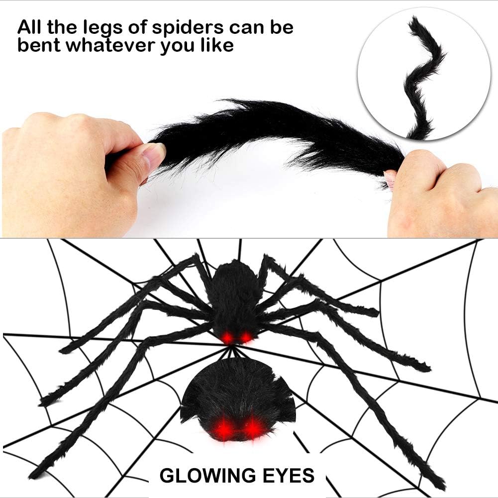 Aytai 200" Halloween Spider Web Decor Outdoor 59" Giant Spider with LED Eyes, Scary Fake Spider and Huge Spider Webs Halloween Decorations for Home Party Yard Haunted House Decor : Garden & Outdoor