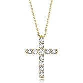 JSGEMSLEE 14K Gold Plated Cross Necklace for Women Silver Gold Cubic Zirconia Cross Pendant Necklace for Women Girls Dainty Cross Chain Necklace Jewelry Gifts for Women