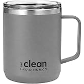 The Clean Hydration Company Coffee Mug Travel Mug Insulated 12 Oz | Ceramic Lined Travel Cup with Lid | Reusable Office Mug Double Wall Vacuum Eco-Friendly BPA-Free (Gray)