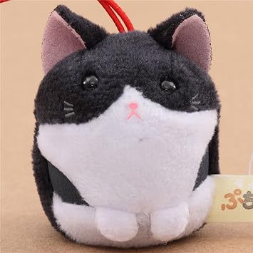 Kawaii Puchimaru Petit Chat Blanc Et Gris Foncé En Peluche