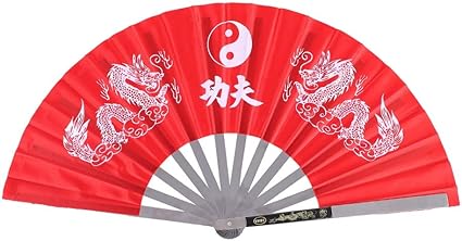 Amazon 太極拳 中国 カンフー扇子 双竜功夫扇 太極扇 中国武術 太極拳用 武術扇子 中国風 折り畳み カンフー扇 公演 舞扇子 全3色 赤 Alomejor うちわ