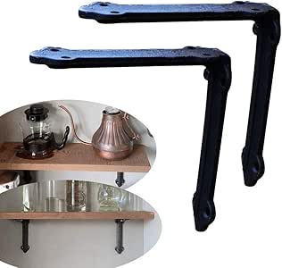 Soportes negros vintage para estantes (2 piezas), hierro fundido