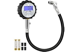 AetralYB Digital Tire Pressure Gauge with 200 PSI - Heavy Duty Air Chuck, Reinforced Rubber Hose, Professional Accuracy, and LED Backlight
