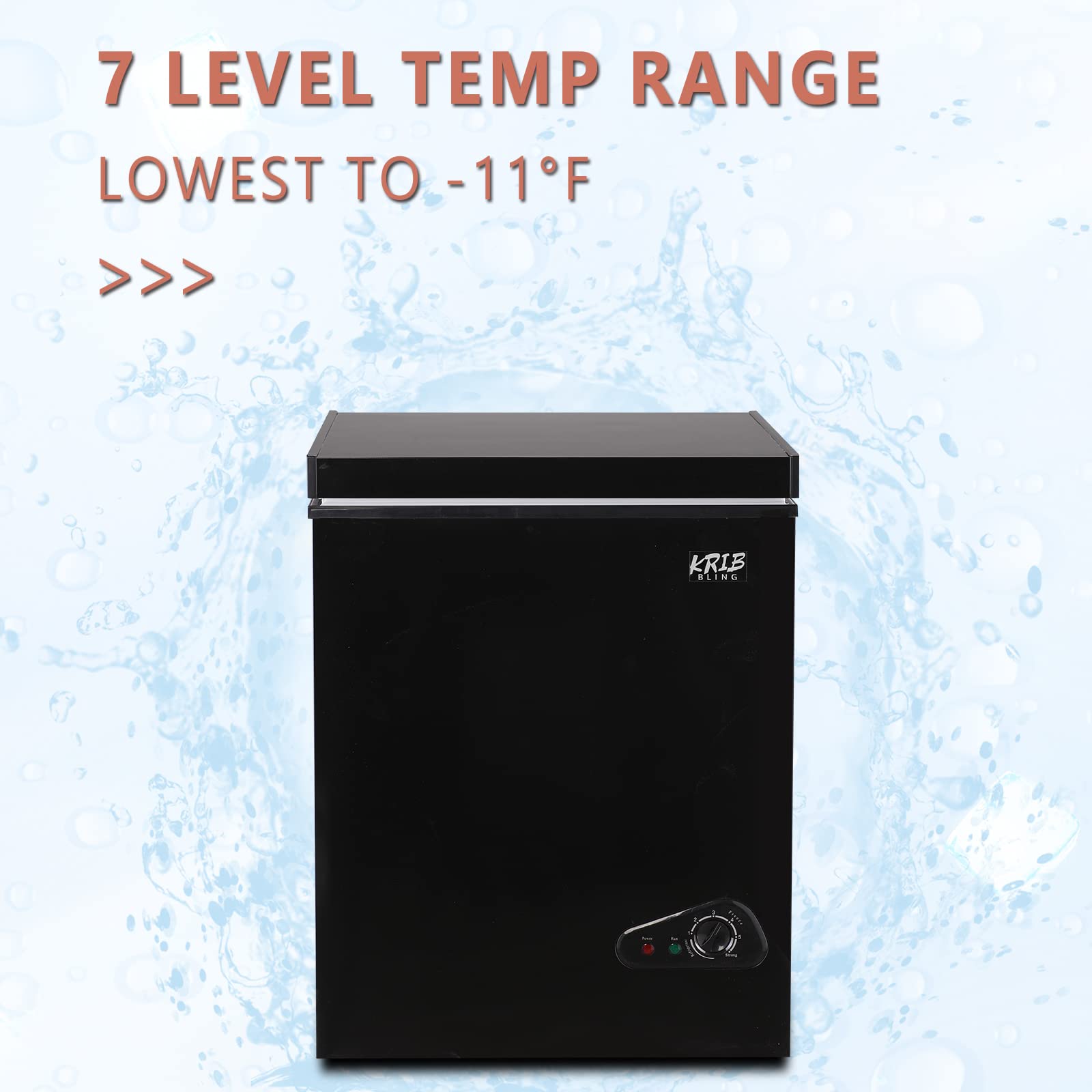 3.5 Cu.Ft Compact Chest Freezer with Removable Basket, Top Door Open Freestanding Deep Freezer with 7 Gears Temperature Adjustment, Ideal for Home, Kitchen & Office, Black (72Q)