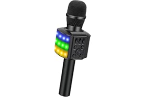BONAOK Wireless Bluetooth Karaoke Microphone with controllable LED Lights, 4 in 1 Portable Karaoke Machine Mic Speaker for All Smartphones, Birthday Holiday Party Gifts for Kids & Adults(Q36 Black)