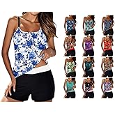 Lisgai Womens Tankini Bathing Suit - Two Piece Tankini Swimsuits Floral Print Modest Swimsuit with High Waisted Bottom