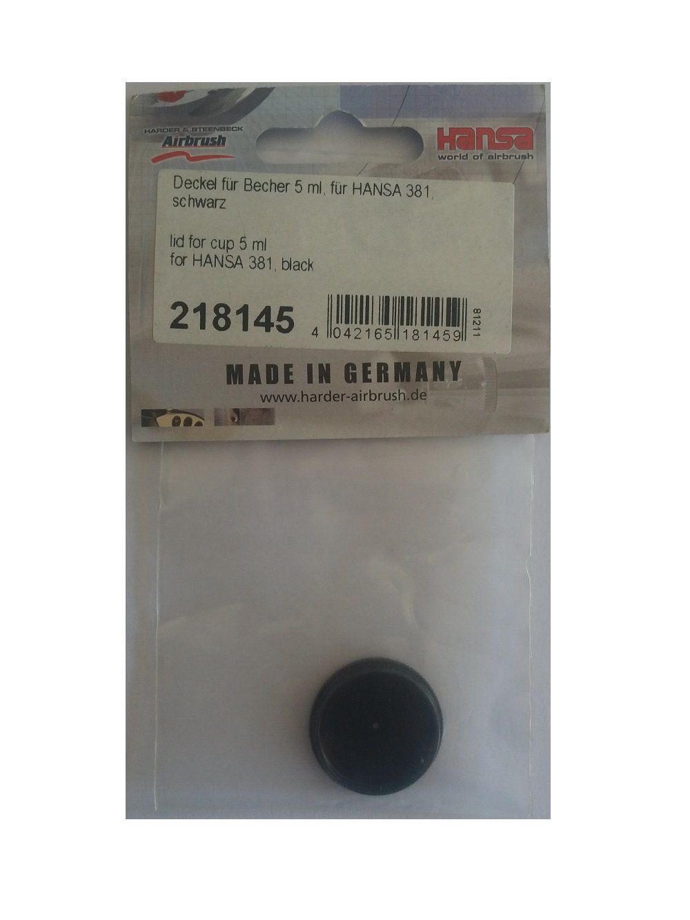 Hansa-couvercle pour réservoir de 5 ml no 218145 noir