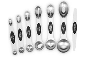 Aovchei 7 PCS Magnetic Measuring Spoons Set, Dual Sided, Stainless Steel Small Tablespoon, Teaspoons, Fits in Spice Jars, for Dry and Liquid, Black
