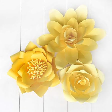 Amazon ジャイアントフラワー 手作りキット 3点セット イエロー 結婚式やパーティーの飾り付けに たくさん貼って華やかなウォールデコレーションに ペーパーフラワー セット 造花 通販
