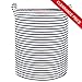 Wimaha Stripe Laundry Basket Laundry Foldable Large Hamper Cylinder Collapsible Kids for Clothes and Toys Organizer Storage Clothes Holder White Blue Striped Laundry Bag