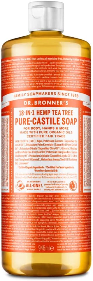 Dr. Bronner's 18-in-1 Pure Castile Liquid Soap 946ml Organic Oils Fair Trade