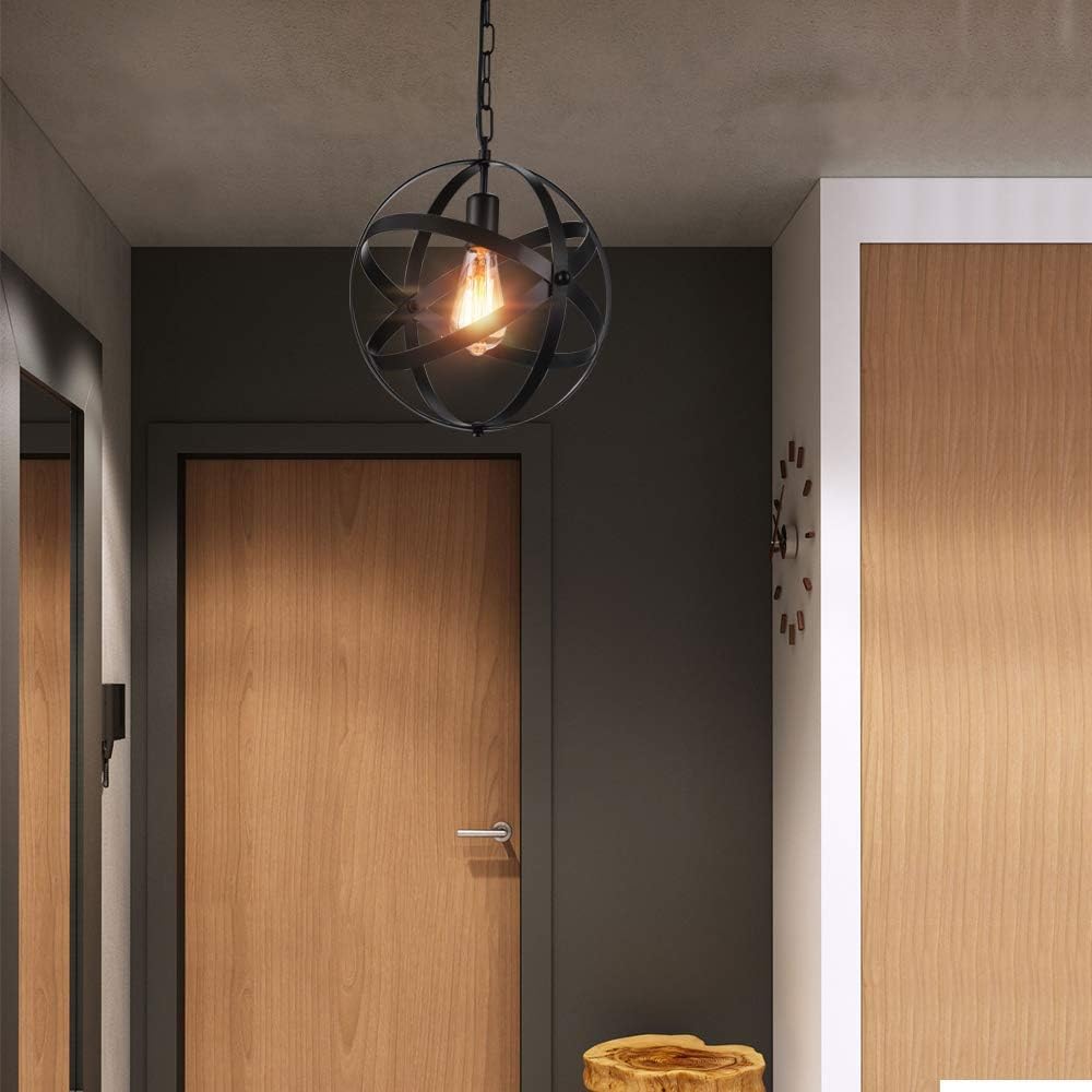 Industrial Pendant Light, Vintage Spherical Pendant Light Fixture with 39.3 Inches Adjustable Metal Chain 1 Pack - - 