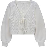SOLY HUX Cardigan Sweaters for Women Cropped Tie Front Bow Lightweight Cardigan Long Sleeve Trendy Fall Shrugs
