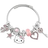 BEMKWG Hello Jewelry Bracelet Charms Braclet, Pink Kitty Bangle Women Matching Accessories, Gift for Her