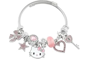 BEMKWG Kawaii Pink Hello Jewelry Bracelet Charms Braclet Women Matching Accessories for Teen Kitty Bangle Birthday Gifts Stuff