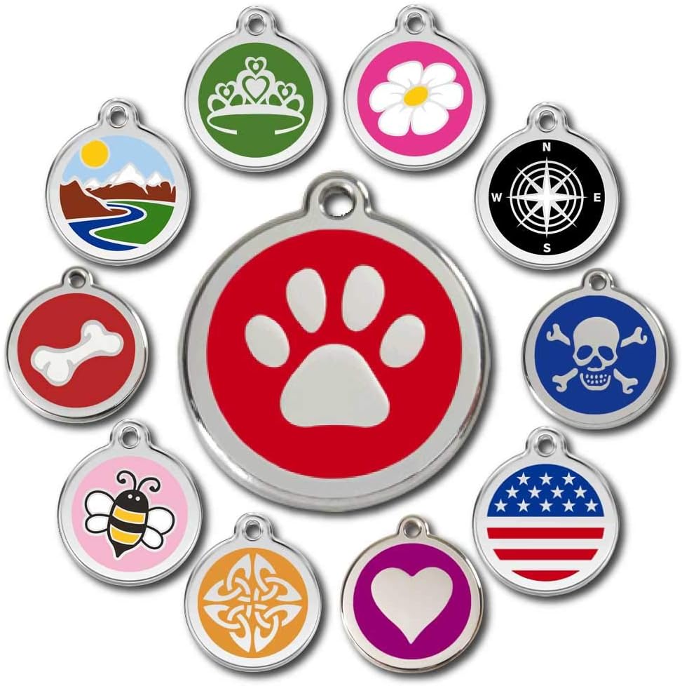 Love Your Pets Deluxe Pet ID Tags - Deep Engraved Stainless Steel - Now Selling on Amazon - Engraving Will Last – 120 Design Choices of Pet Tags, Dog Tags, Cat Tags Most Ship Next Day (Red, Pawprint)