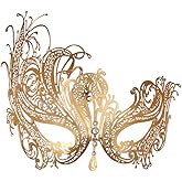 Aqearl Masquerade Mask for Women Metal Mask Shiny Rhinestone Venetian Party Evening Prom Ball Mask Bar Costumes Accessory