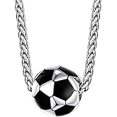 Bestyle Vivid Ball Pendants Sports Necklace for Men, Solid Stainless Steel Soccer/Basketball/Volleyball/Rugby Ball/Baseball Necklace in Silver/Black/Gold, Trendy Sport Fan Jewelry Collection Gift
