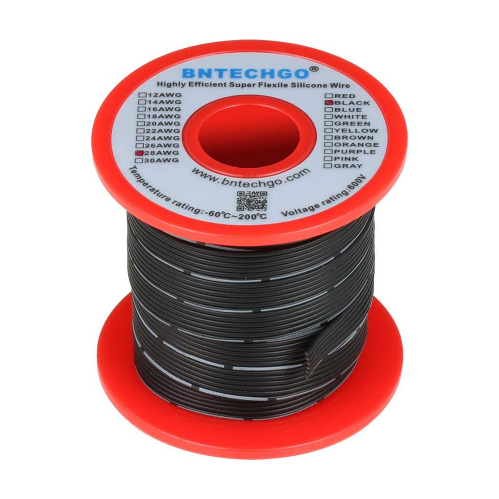BNTECHGO 28 Gauge Silicone Ribbon Cable Copper Wire 6P Flat Cable 28 AWG Flexible Soft Silicone Rubber Parallel Wire Stranded Tinned Copper Wire 6 Pin Black 50 ft