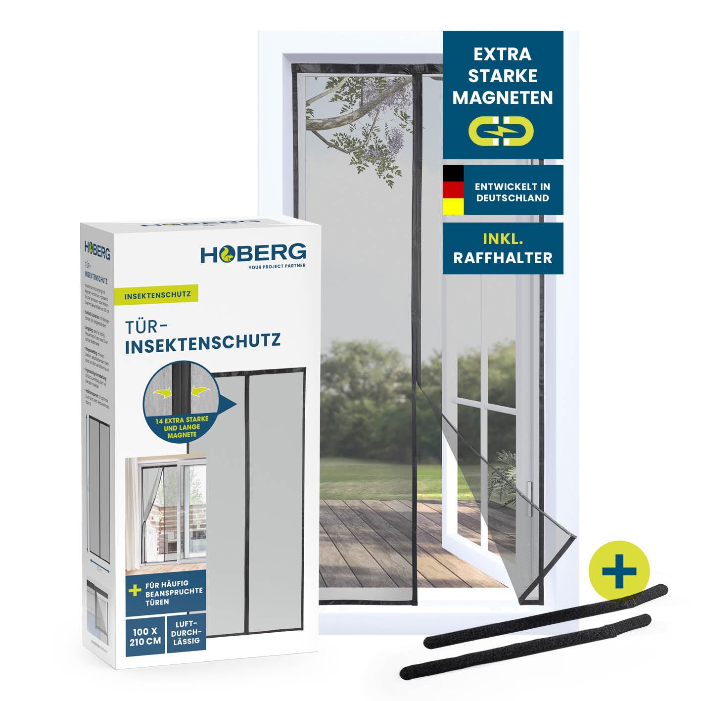 Hoberg Insect Screen Curtain 100 x 210 cm Fly Screen Door with XXL Magnetic Tapes Insect Protection for Balcony Door Magnetic Fly Curtain Self-Closing and Durable