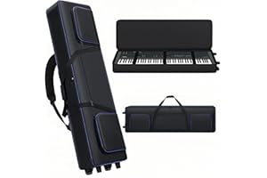 CXINESBAG 88 Key Keyboard Case With Wheels,Soft Piano Case Keyboard Gig Bag Padded, Rolling Travel Design Adjustable Shoulder Straps, 3 Heavy-Duty Pockets for Accessories - Fits Keyboards (53"x14.5"x7")